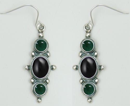 Sterling Silver Drop Dangle Earrings With Black Onyx And Fluorite